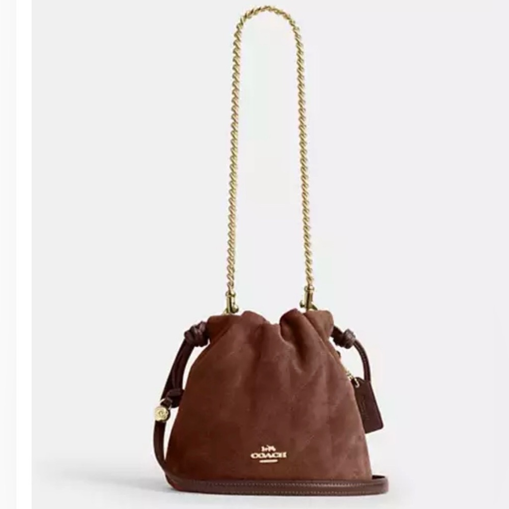 🤎Coach NWT Vintage Brown Suede Faye Mini Bag With Quilting/Gold Strap &Hardware